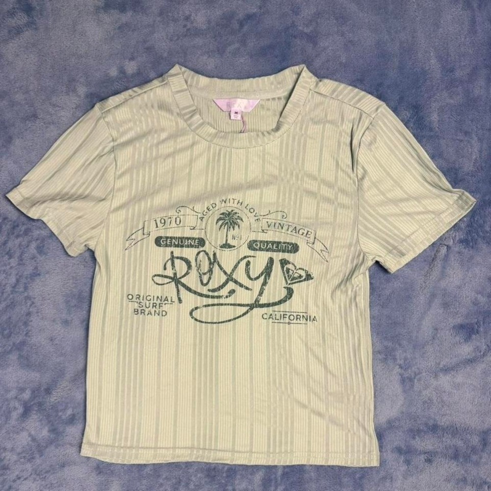 Roxy green and white striped‎ crop top women Size M